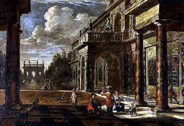 Musicians outside Renaissance Palaces Oil Painting - Jacob Balthasar Peeters
