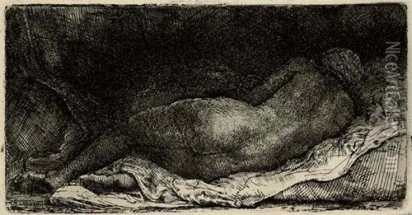 A Negress Lying Down (b., Holl. 205; H. 299) Oil Painting - Rembrandt Van Rijn