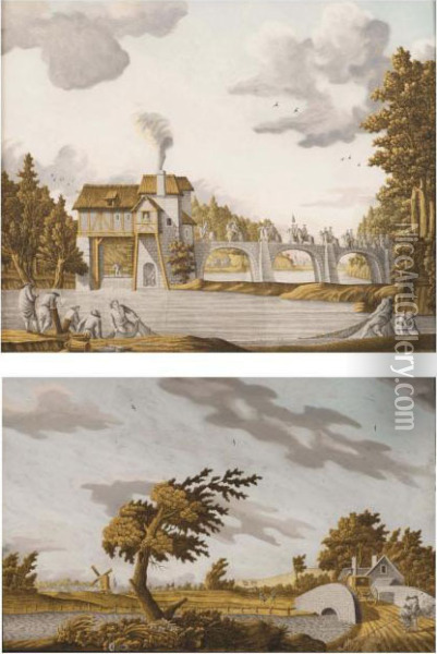 Pont Dans Un Paysage De Campagne Oil Painting - Jonas Zeuner