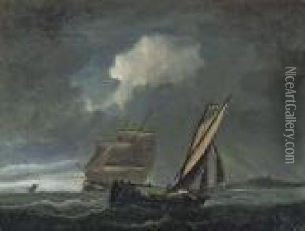 Shipping In A Squall Off The Coast Oil Painting - Nicholas Pocock