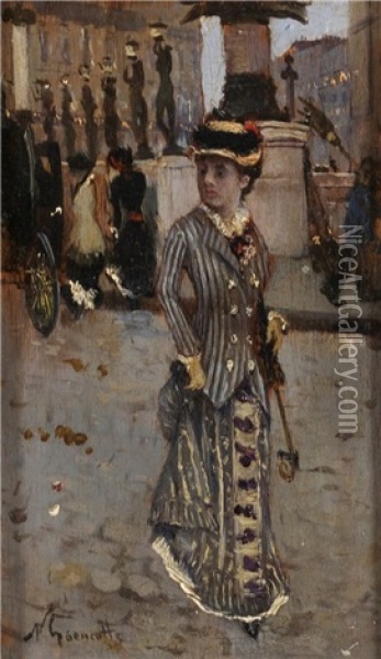 Elegante A Paris Oil Painting - Norbert Goeneutte
