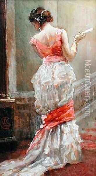 Lady with a Fan Oil Painting - Albert Jnr. Ludovici