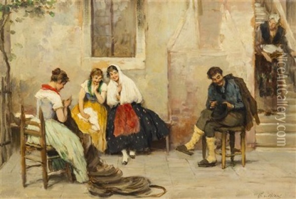 The Entertaining Visitor Oil Painting - Eugen von Blaas