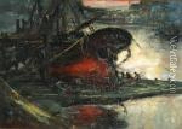 Barque De Peche En Cale Seche Oil Painting - Armand Jamar