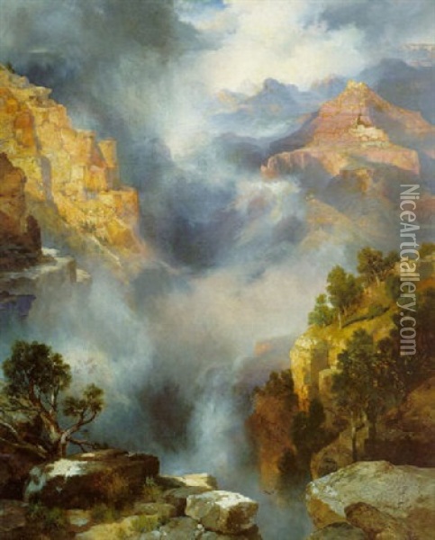 Mist In The Canyon Oil Painting - Thomas Moran