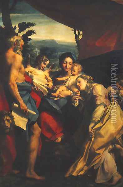 Madonna and Child with Sts Jerome and Mary Magdalen (The Day) 1525 Oil Painting - Antonio Allegri da Correggio