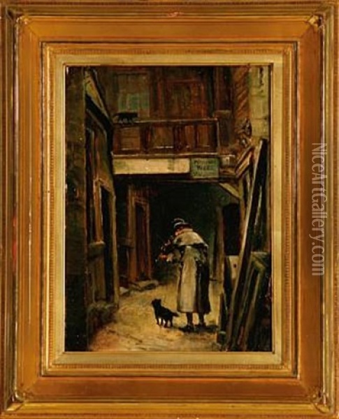 A Tramp Playing The Violin In A Passage Oil Painting - Erskine Nicol