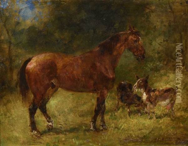 Cheval Et Les Deux Chevres Oil Painting - John Lewis Brown