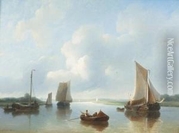 Sommertag Auf Einem Fluss. Oil Painting - Petrus Jan Schotel
