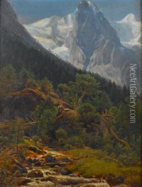 The Wellhorn And The Wetterhorn Oil Painting - Thomas Worthington Whittredge