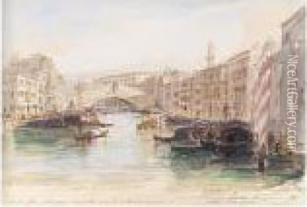 The Grand Canal Looking Towards The Rialto Bridge, Venice Oil Painting - Edward Lear