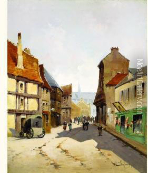 Rue De Village Animee Oil Painting - Eugene Galien-Laloue
