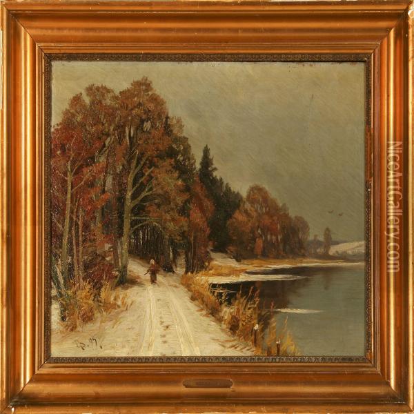 Winter Landscape With Alake Oil Painting - Rudolf Bissen