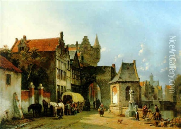 Figures By An Old City Gate Oil Painting - Jacques Francois Carabain