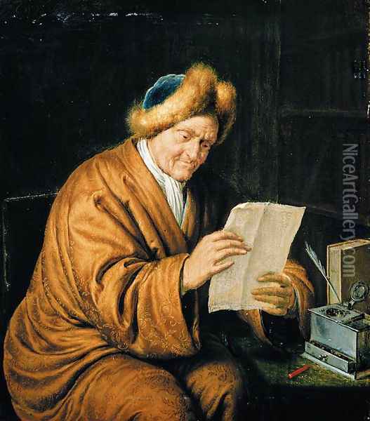 An Old Man Reading 1729 Oil Painting - Willem van Mieris