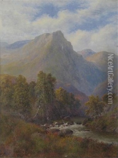 Mountainous River Landscape In North Wales (+ Another; Pair) Oil Painting - Alice Mary Burton