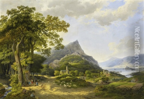 Ideale Schweizer Seenlandschaft Oil Painting - Arnoldus Antonius Christianus van't Zant