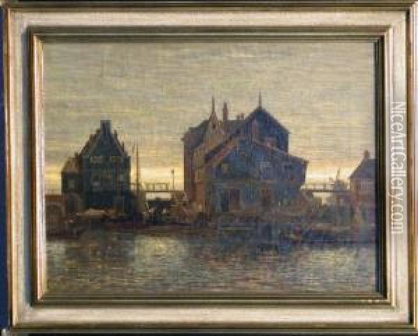 Docks, Early Morning Oil Painting - Charles Thorneley