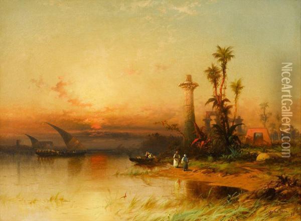 Sunset On The Nile Oil Painting - F. De Vere