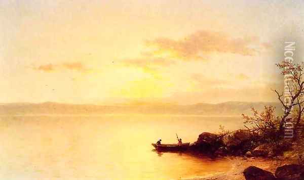 Lake at Sunset 1863 Oil Painting - John William Casilear