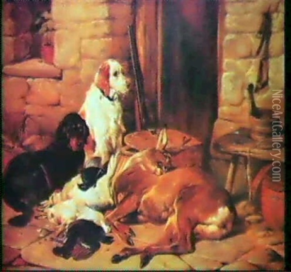 Perros Junto A Sus Presas De Caza Oil Painting - James Hardy Jr.