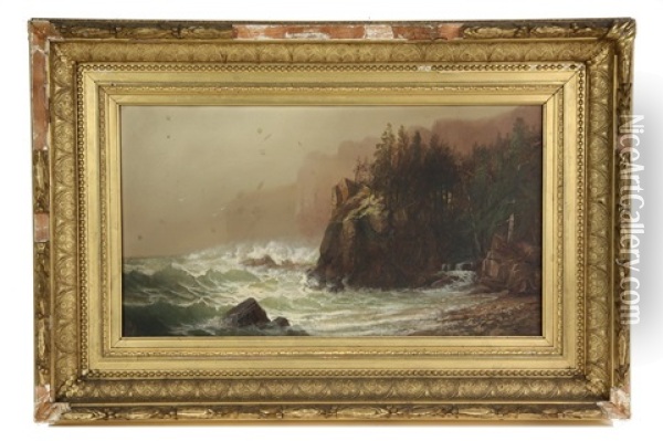 Stormy Waters, Maine Coast Cliffs Oil Painting - Harrison Bird Brown
