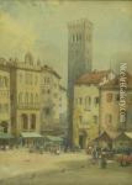 The Piazza, Basano Oil Painting - Noel Harry Leaver