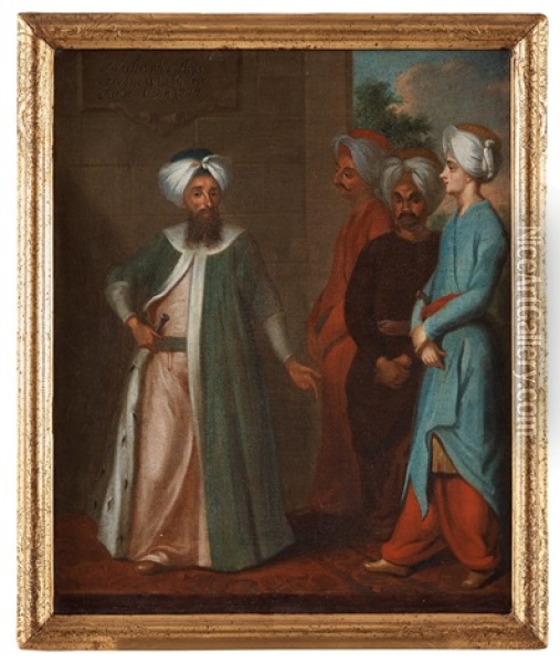 Mustafa Aga In Stockholm 1727 Oil Painting - Georg Engelhardt Schroeder