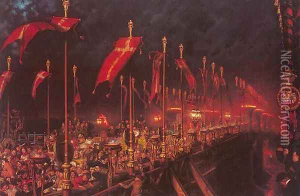 London Bridge on the Night of the Marriage of the Prince and Princess of Wales Oil Painting - William Holman Hunt