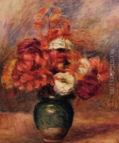 Dahlias and Asters Oil Painting - Pierre Auguste Renoir