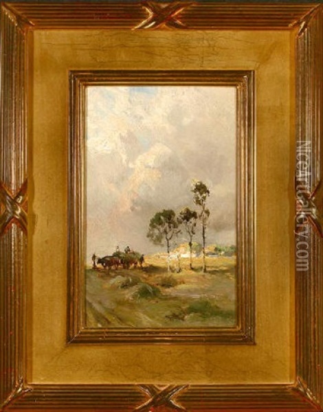 Landscape With Haying Oil Painting - Xavier Martinez