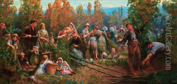 The Hop Pickers Oil Painting - George Harcourt Sephton