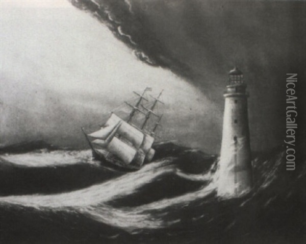 Clipper Ship Off Minot's Light Oil Painting - Clement Drew