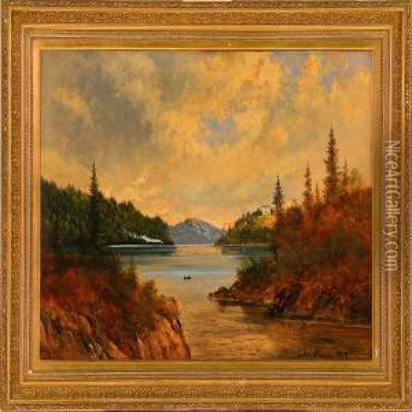 Fiord Scene On A Cloudy Autumn Day Oil Painting - Carl Ludvig Messmann