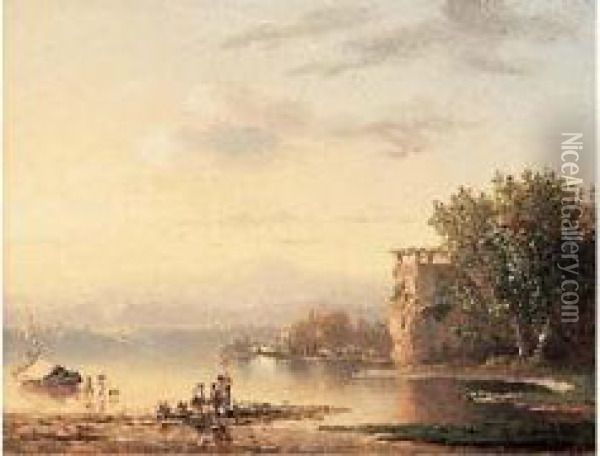 Pecheurs Au Bord D'un Lac Oil Painting - Theodore Alex. L.M. Richard