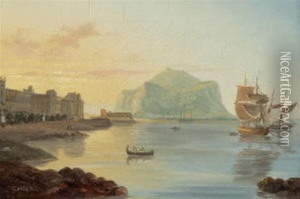 Der Hafen Von Palermo Oil Painting - Carl (Karl) Wilhelm Goetzloff