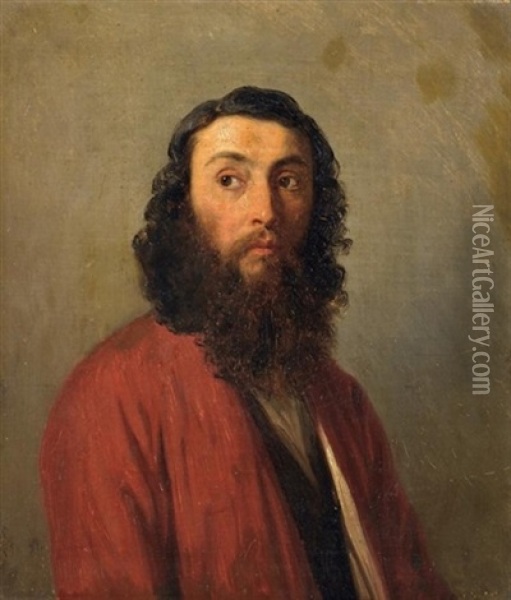 Portrat Eines Bartigen Mannes In Roter Jacke Oil Painting - Konstantin Johannes Franz Cretius