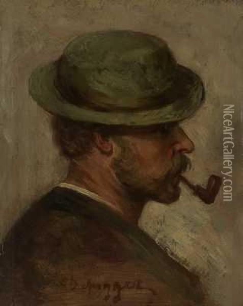 Profilportrait Eines Bartigen Mannes Mit Hut Und Pfeife Oil Painting - Franz Von Defregger