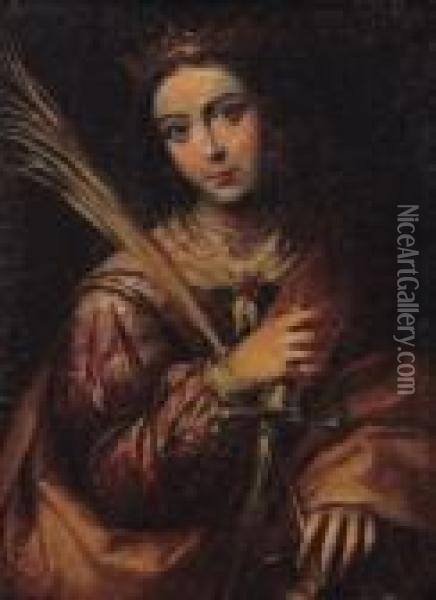 Saint Catherine; And A Female Saint Oil Painting - Bartolome Esteban Murillo