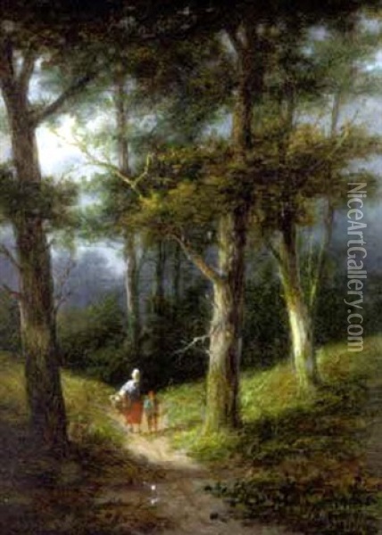 Figures In A Wooded Landscape (+ Another Similar; 2 Works) Oil Painting - Jan Evert Morel the Younger