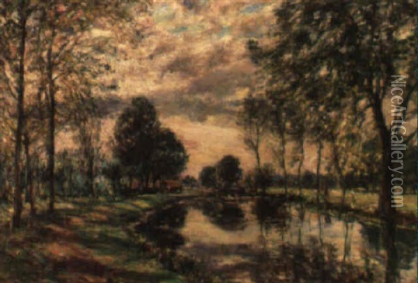 By The Lea, Harlow, Essex Oil Painting - Mark William Fisher