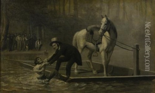 Lance, Cross And Canoe Across The Valley Of The Mississippi (illustration For Frontispiece) Oil Painting - William Holbrook Beard