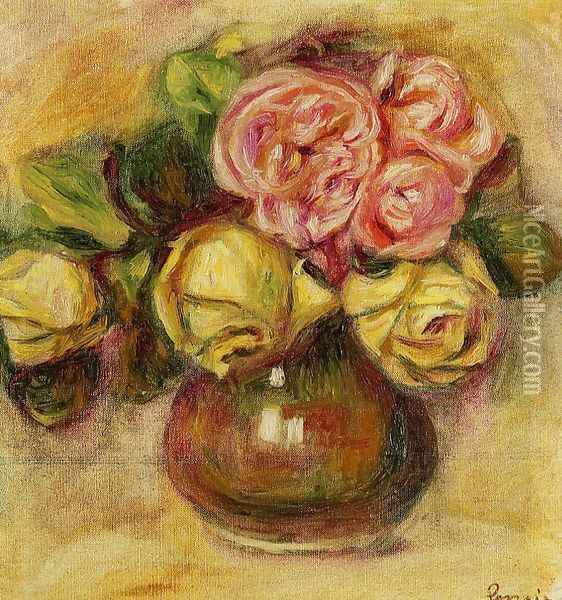 Vase of Roses III Oil Painting - Pierre Auguste Renoir