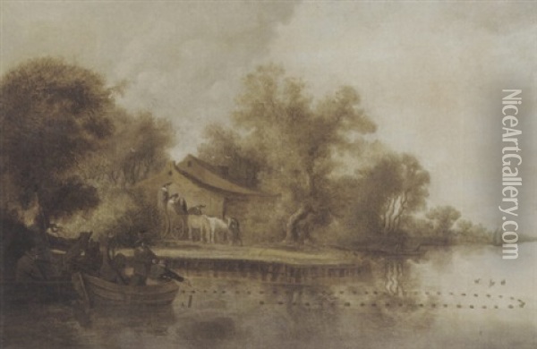 Grosse Kanallandschaft Mit Ruderboot Oil Painting - Salomon van Ruysdael
