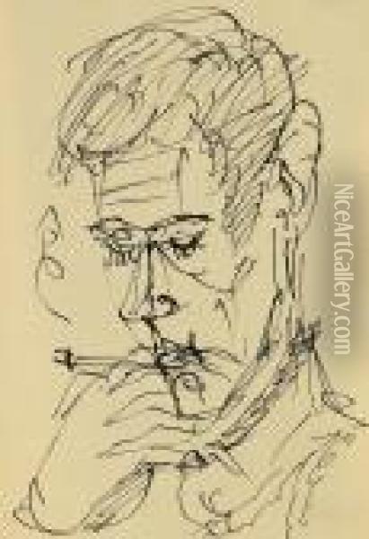 Mannerkopf Rauchend. Oil Painting - Ernst Ludwig Kirchner