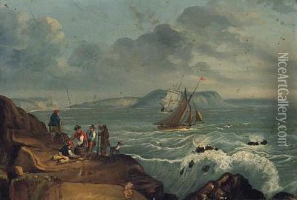 Landing The Catch; And A Wayside Conversation Oil Painting - Thomas Luny