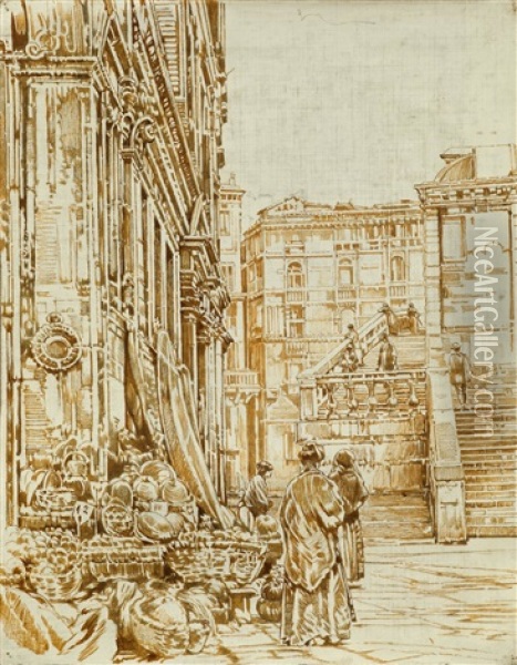 Marktszene In Venedig Oil Painting - Jean-Baptiste-Arthur Calame