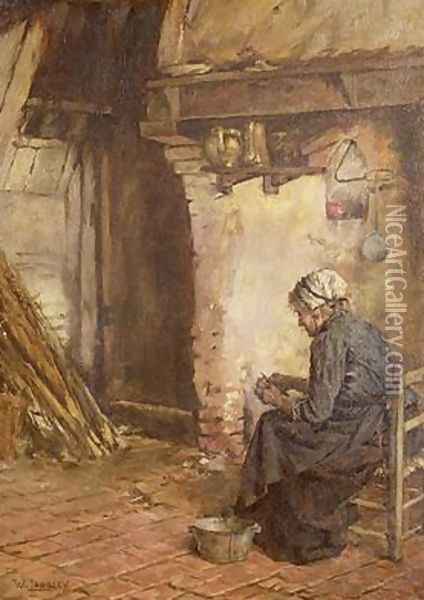 Old Woman Peeling Potatoes Oil Painting - Walter Langley
