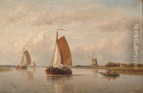 Boats In An Estuary Oil Painting - Hendrik Hulk
