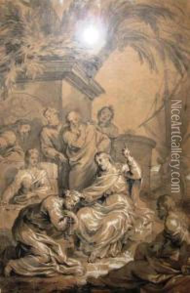 Le Christ Remettant Les Cles A Saint Pierre Entoure D'autres Apotres Oil Painting - Godfried Maes
